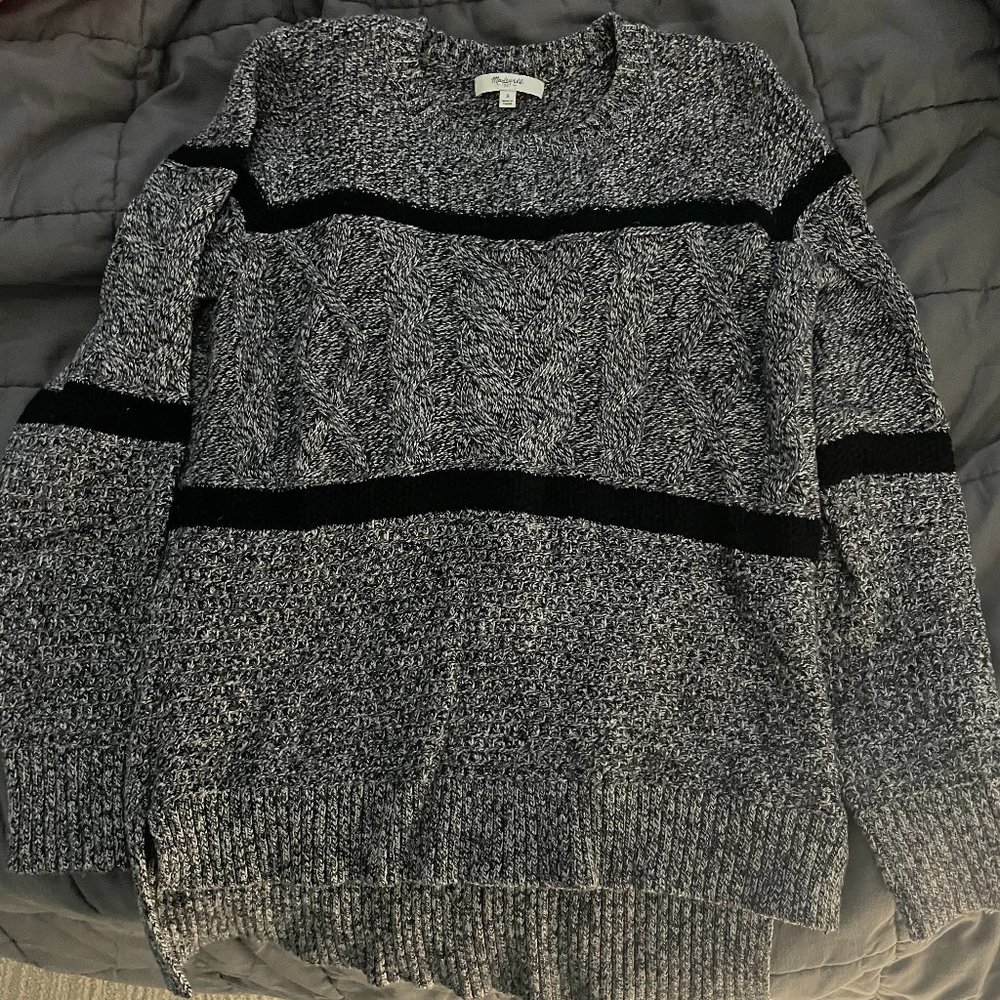 Madewell Womens Gray Sweater Size Small Black Stripes Cotton Blend Style B6703
